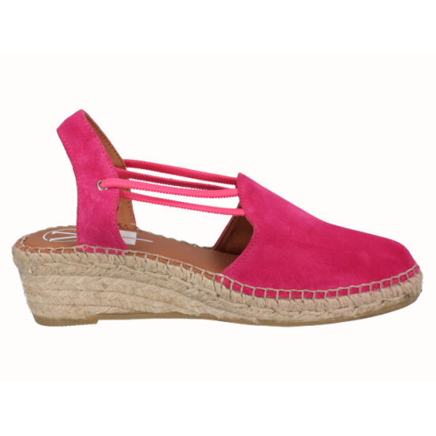 Viguera Alpargata Cuña Media Yute Fuxia Con Elásticos