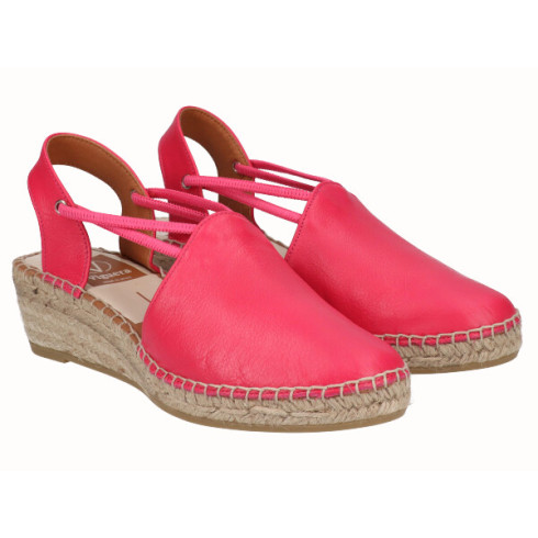 Viguera Alpargata Cuña Media Yute Fuxia Con Elásticos