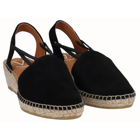 Viguera Alpargata Cuña Media Yute Negro Con Elásticos