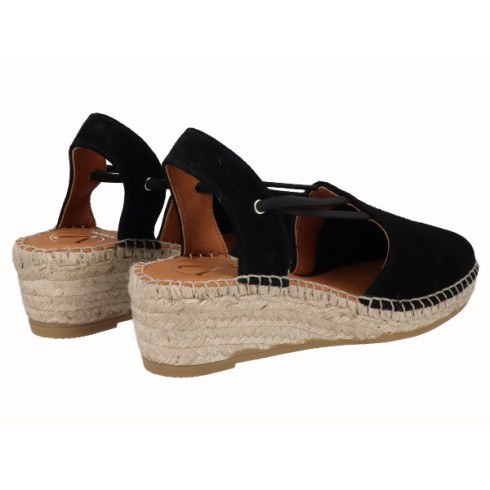 Viguera Alpargata Cuña Media Yute Negro Con Elásticos