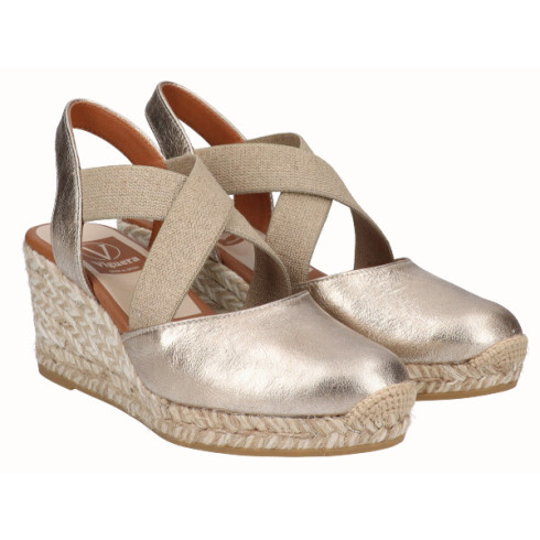 Viguera Alpargata Cuña Media Yute Oro Con Elásticos