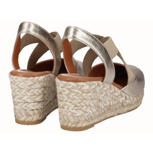 Viguera Alpargata Cuña Media Yute Oro Con Elásticos