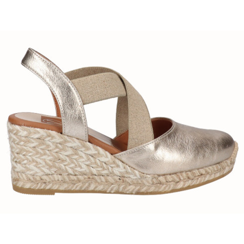 Viguera Alpargata Cuña Media Yute Oro Con Elásticos