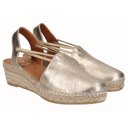 Viguera Alpargata Cuña Media Yute Oro Con Elásticos