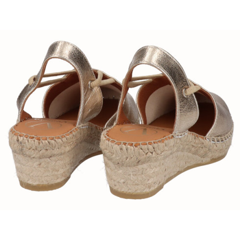 Viguera Alpargata Cuña Media Yute Oro Con Elásticos