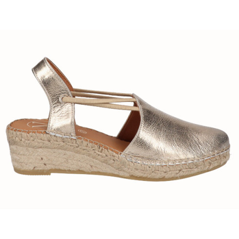 viguera Alpargata Cuña Media Yute Oro con Elásticos