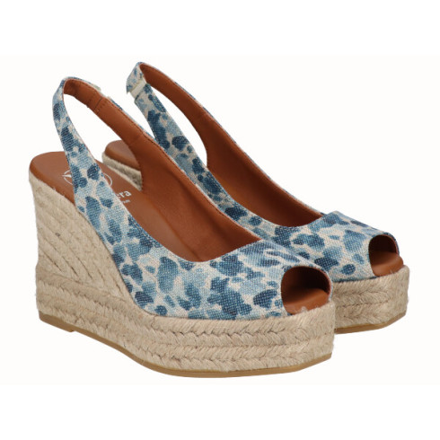 Viguera Alpargata Peep Toes Cuña Alta Animal Print Jeans