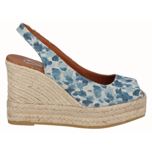Viguera Alpargata Peep Toes Cuña Alta Animal Print Jeans