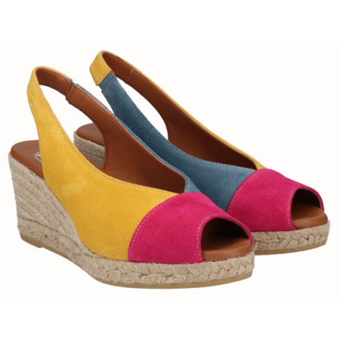 Viguera Alpargata Peep Toes Cuña Media Combi Amarillo