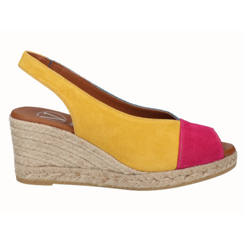 Viguera Alpargata Peep Toes Cuña Media Combi Amarillo