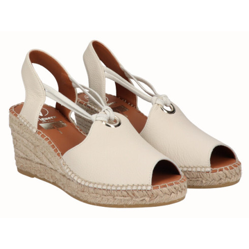 Viguera Alpargata Peep Toes Cuña Media Yute Beig Con Elásticos