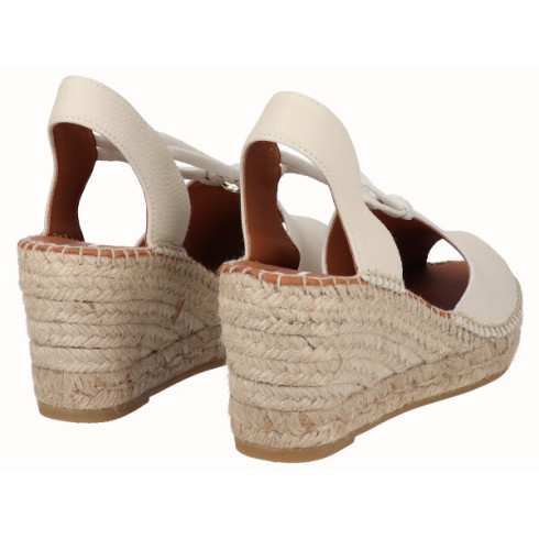 Viguera Alpargata Peep Toes Cuña Media Yute Beig Con Elásticos