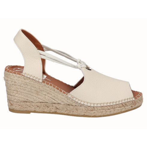 viguera Alpargata Peep Toes Cuña Media Yute Beig con Elásticos