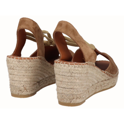 Viguera Alpargata Peep Toes Cuña Media Yute Cuero Con Elásticos