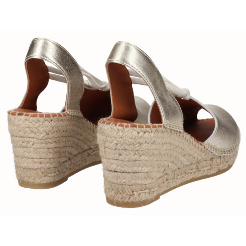 Viguera Alpargata Peep Toes Cuña Media Yute Oro Con Elásticos