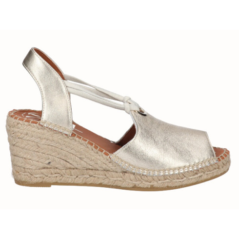 Viguera Alpargata Peep Toes Cuña Media Yute Oro Con Elásticos