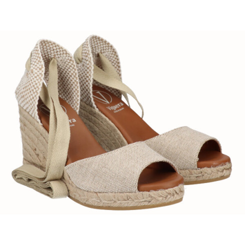 Viguera Alpargata Sandalia Cuña Alta Yute Beig Cintas