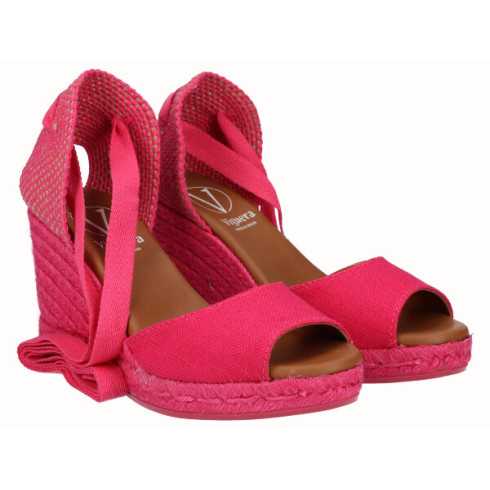 Viguera Alpargata Sandalia Cuña Alta Yute Fuxia Cintas