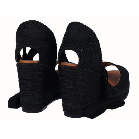 Viguera Alpargata Sandalia Cuña Alta Yute Negro Cintas