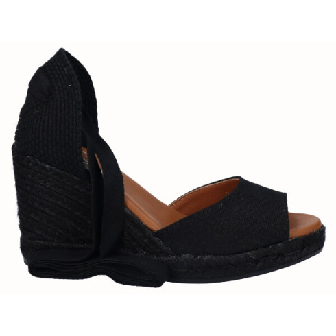 viguera Alpargata Sandalia Cuña Alta Yute Negro Cintas