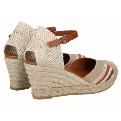 Viguera Alpargata Valencia Cuña Media Rayas Beig Rojo