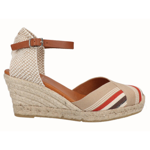 Viguera Alpargata Valencia Cuña Media Rayas Beig Rojo