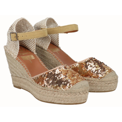 Viguera Alpargata Valenciana Cuña Alta Yute Lentejuelas Oro
