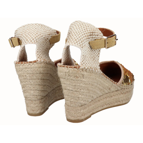 Viguera Alpargata Valenciana Cuña Alta Yute Lentejuelas Oro