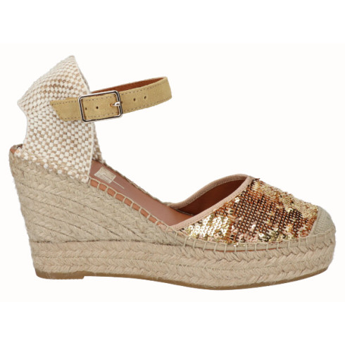 Viguera Alpargata Valenciana Cuña Alta Yute Lentejuelas Oro