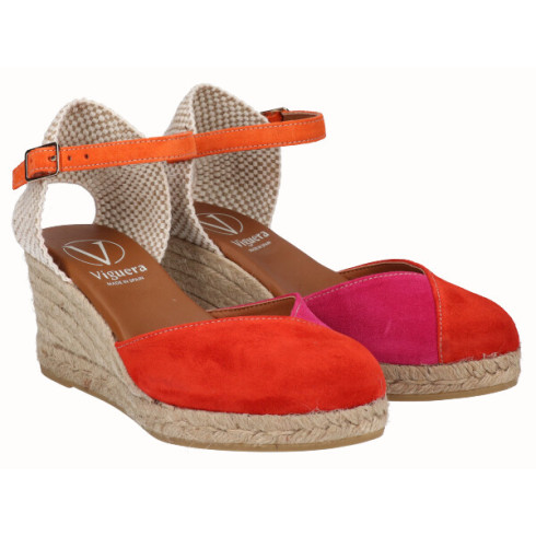 Viguera Alpargata Valenciana Cuña Media Yute Multi Rojo