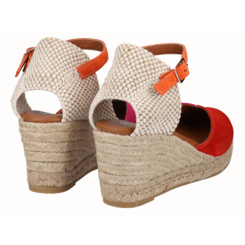 Viguera Alpargata Valenciana Cuña Media Yute Multi Rojo