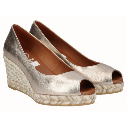 Viguera Alpargargata Peep Toes Cuña Media Oro