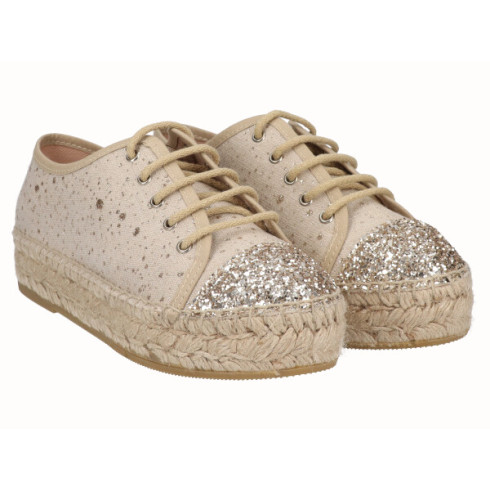 Viguera Alpargata Cordones Yute Plataforma Oro