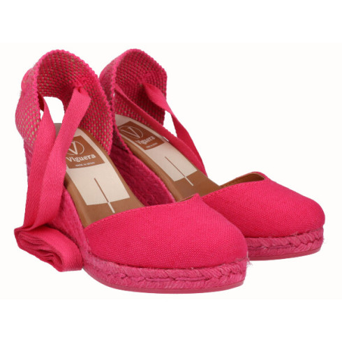 Viguera Alpargata Cuña Alta Yute Fuxia Cintas