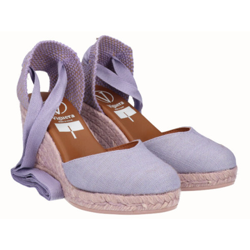 Viguera Alpargata Cuña Alta Yute Lila Cintas