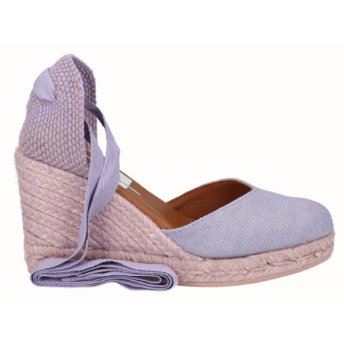 Viguera Alpargata Cuña Alta Yute Lila Cintas