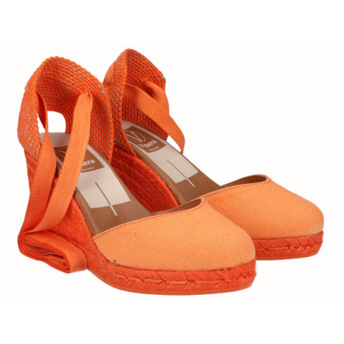 Viguera Alpargata Cuña Alta Yute Naranja Cintas