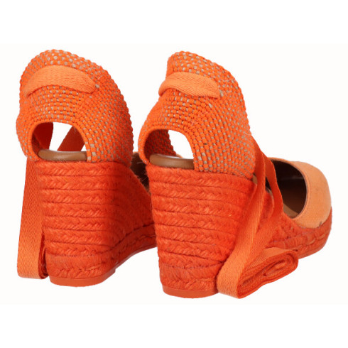 Viguera Alpargata Cuña Alta Yute Naranja Cintas
