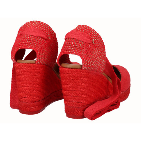 Viguera Alpargata Cuña Alta Yute Rojo Cintas