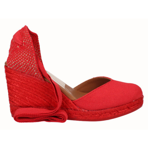 viguera Alpargata Cuña Alta Yute Rojo Cintas