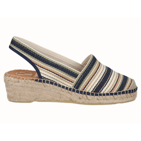 Viguera Alpargata Cuña Baja Rayas Arena