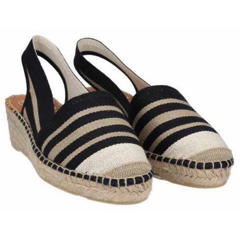 Viguera Alpargata Cuña Baja Rayas Negro