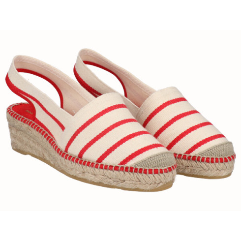 Viguera Alpargata Cuña Baja Rayas Rojo