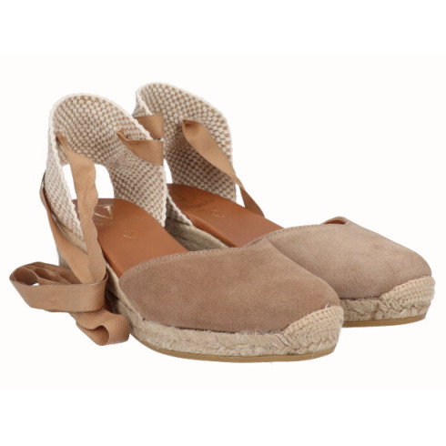 Viguera Alpargata Cuña Baja Yute Cintas Beig
