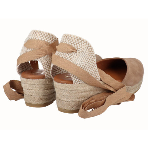 Viguera Alpargata Cuña Baja Yute Cintas Beig