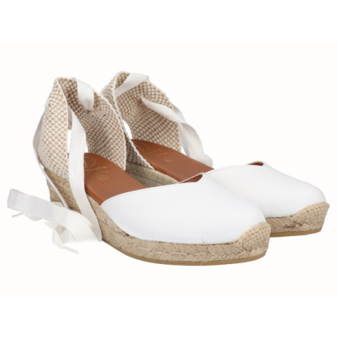 Viguera Alpargata Cuña Baja Yute Cintas Blanco