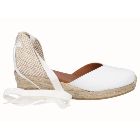 Viguera Alpargata Cuña Baja Yute Cintas Blanco