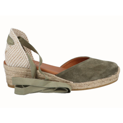 viguera Alpargata Cuña Baja Yute Cintas Kaki