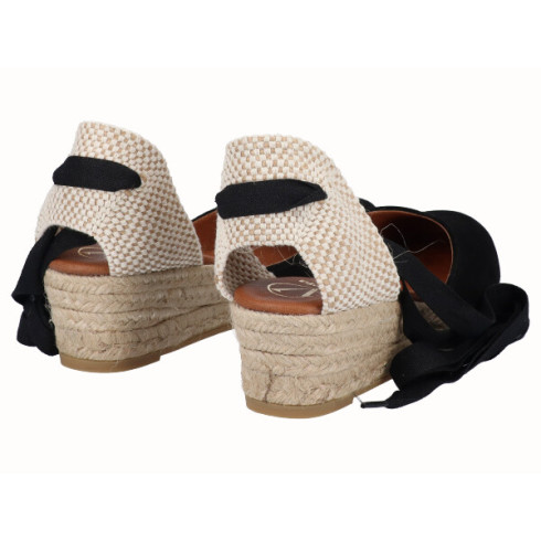 Viguera Alpargata Cuña Baja Yute Cintas Negro