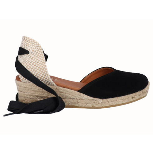 viguera Alpargata Cuña Baja Yute Cintas Negro